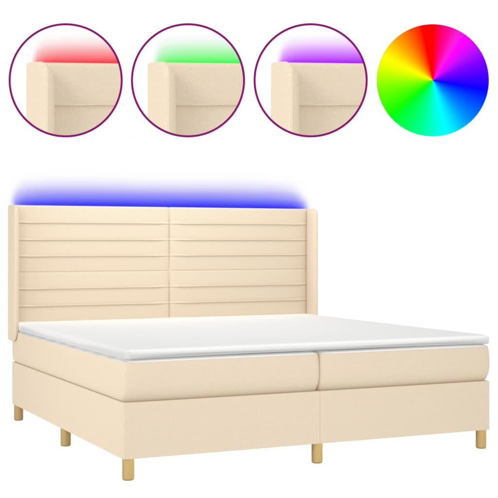 krémszínű szövet rugós és LED-es ágy matraccal 200 x 200 cm
