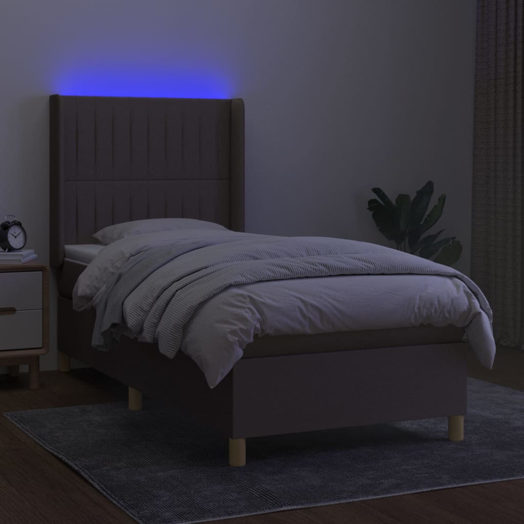 tópszínű szövet rugós és LED-es ágy matraccal 90x200 cm
