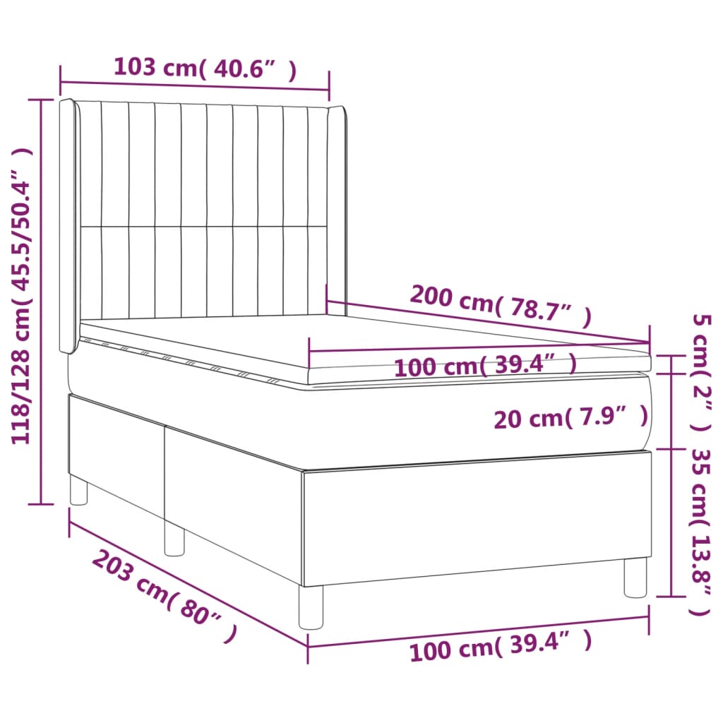 krémszínű szövet rugós és LED-es ágy matraccal 100x200 cm
