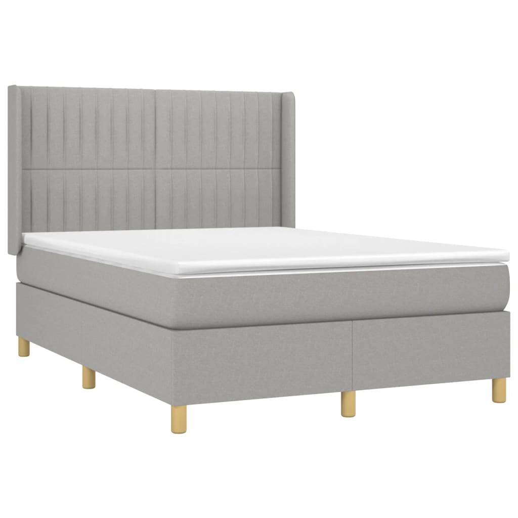 világosszürke szövet rugós és LED-es ágy matraccal 140x190 cm