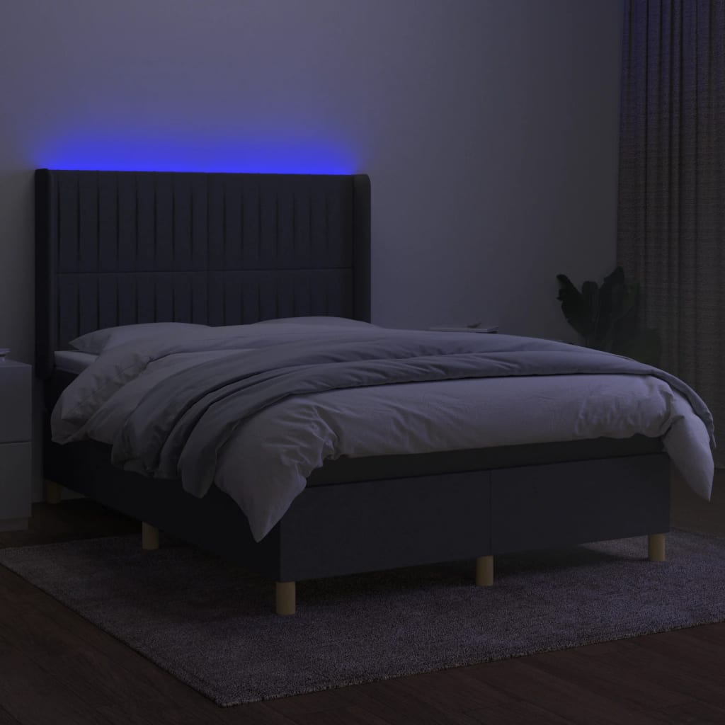 sötétszürke szövet rugós és LED-es ágy matraccal 140x190 cm