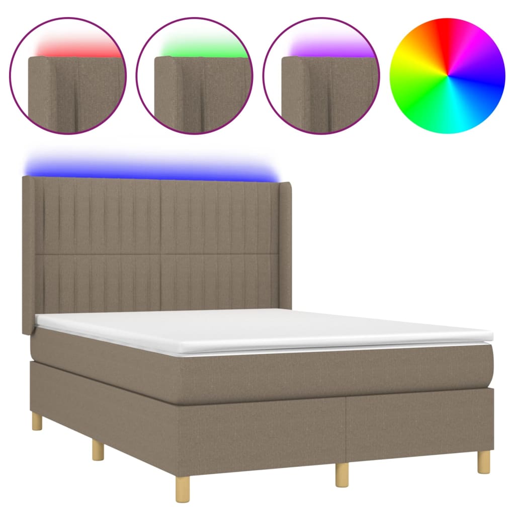 tópszínű szövet rugós és LED-es ágy matraccal 140x190cm