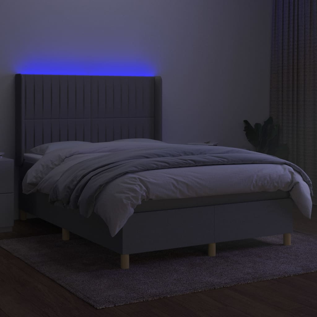 világosszürke szövet rugós és LED-es ágy matraccal 140x200 cm