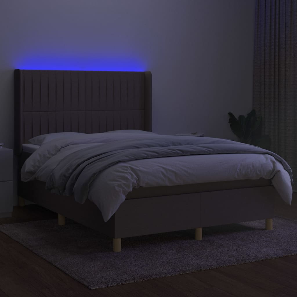 tópszínű szövet rugós és LED-es ágy matraccal 140x200 cm