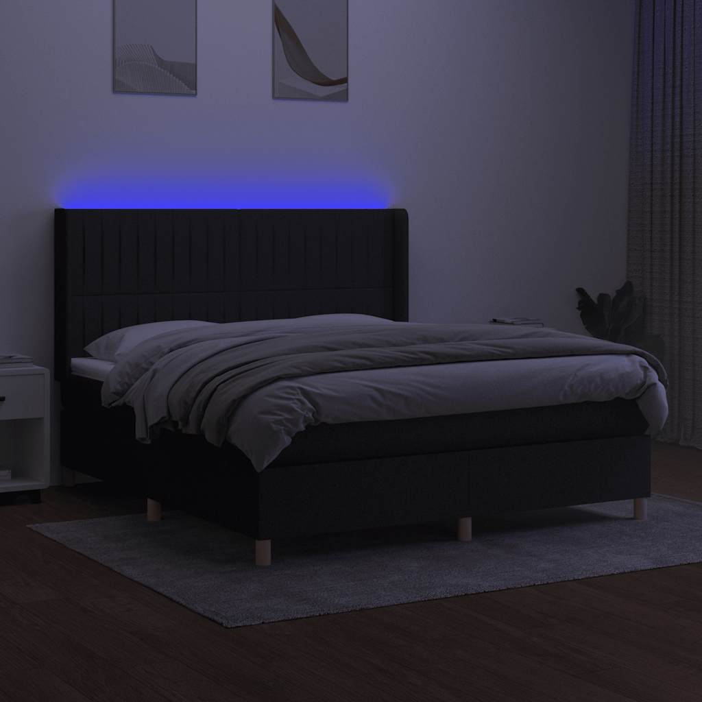 fekete szövet rugós és LED-es ágy matraccal 160x200 cm