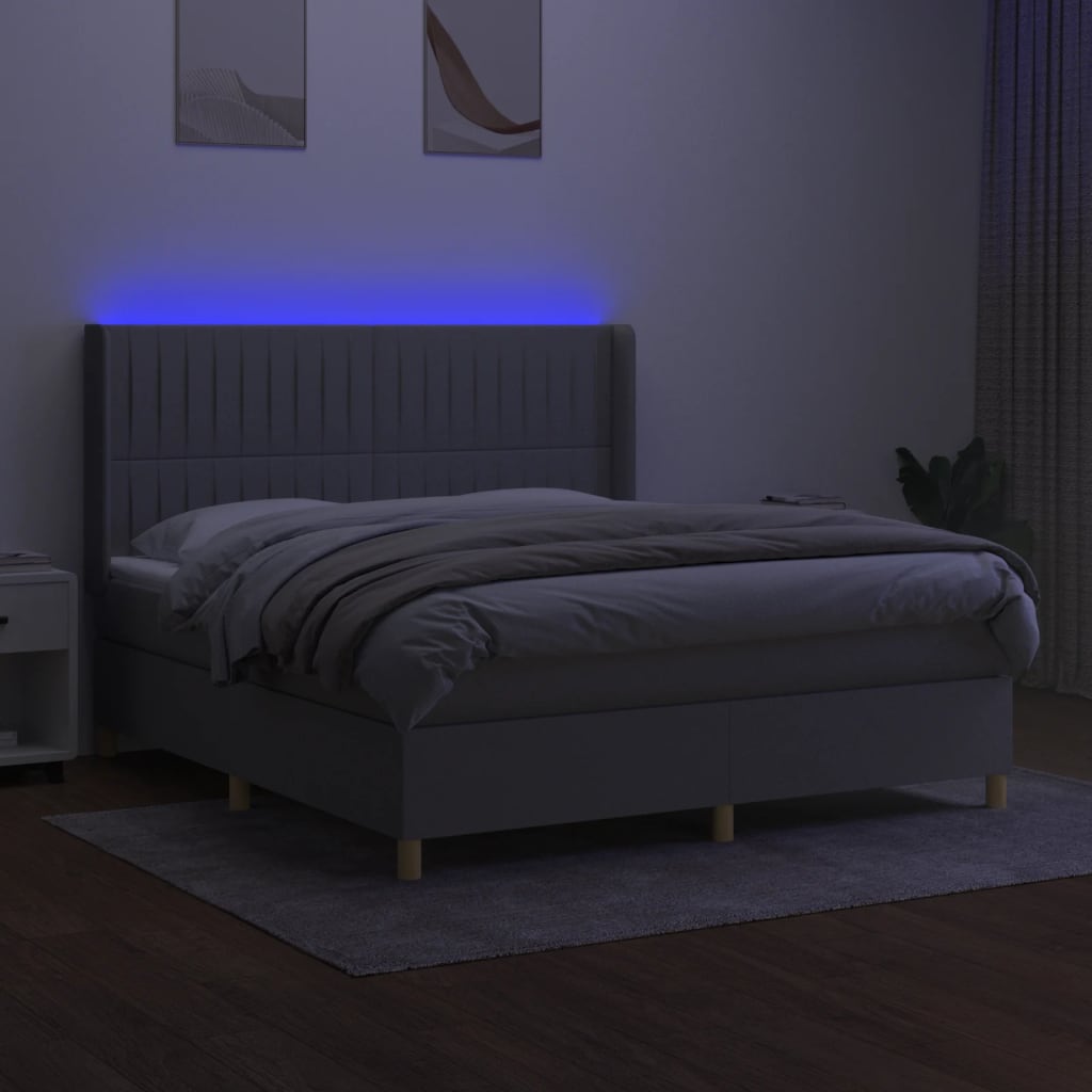 világosszürke szövet rugós és LED-es ágy matraccal 160x200 cm