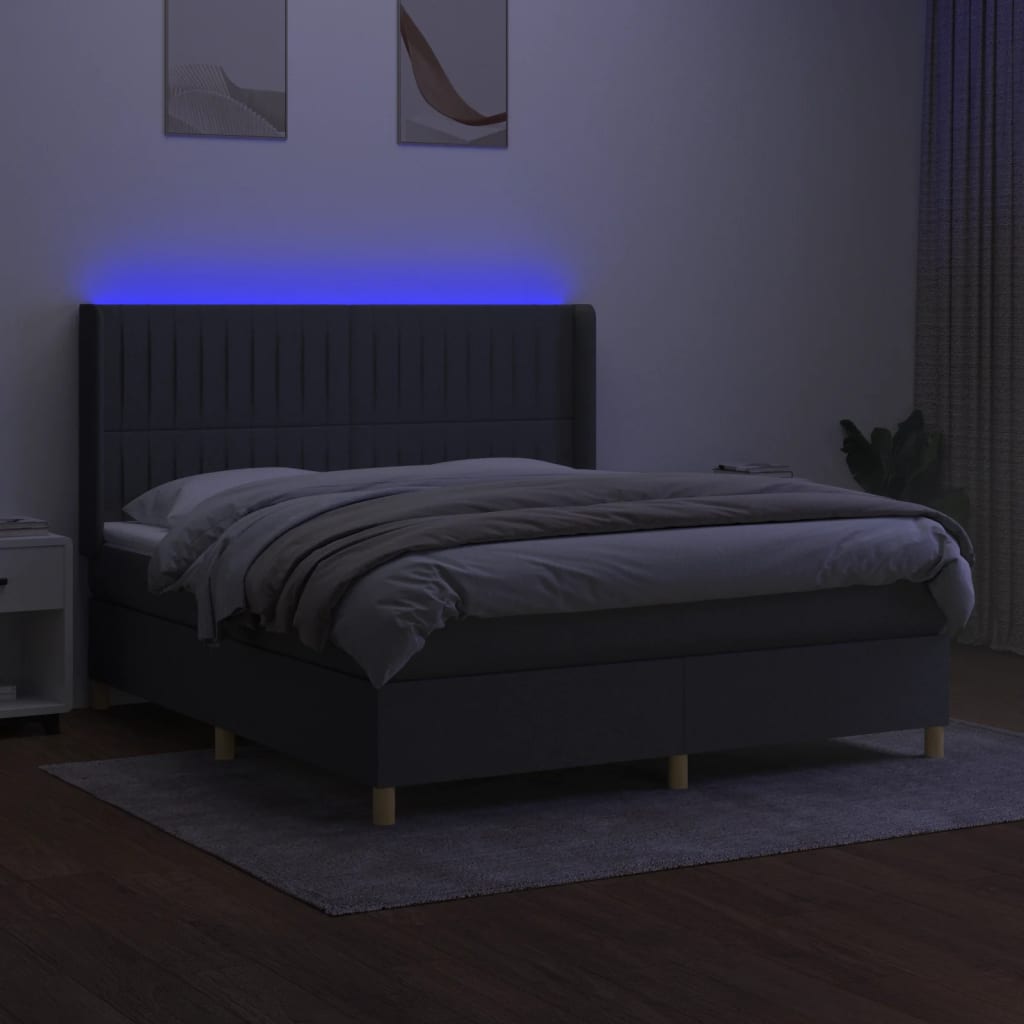 sötétszürke szövet rugós és LED-es ágy matraccal 180 x 200 cm