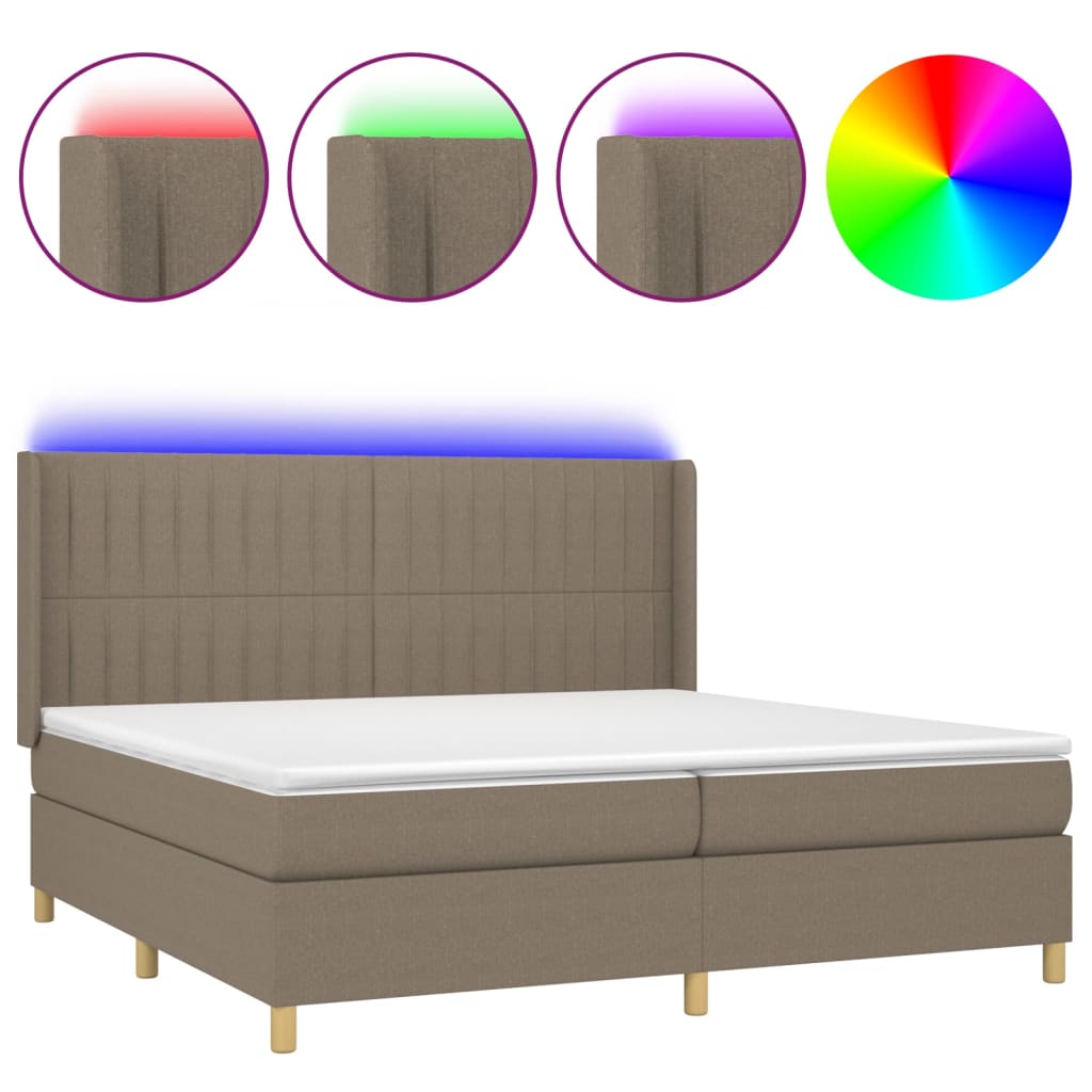 tópszínű szövet rugós és LED-es ágy matraccal 200 x 200 cm