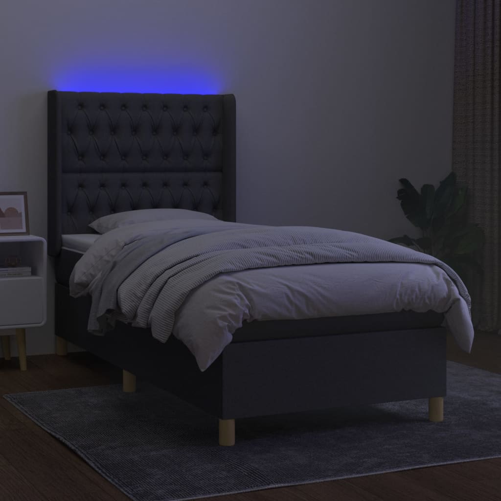 sötétszürke szövet rugós és LED-es ágy matraccal 80 x 200 cm
