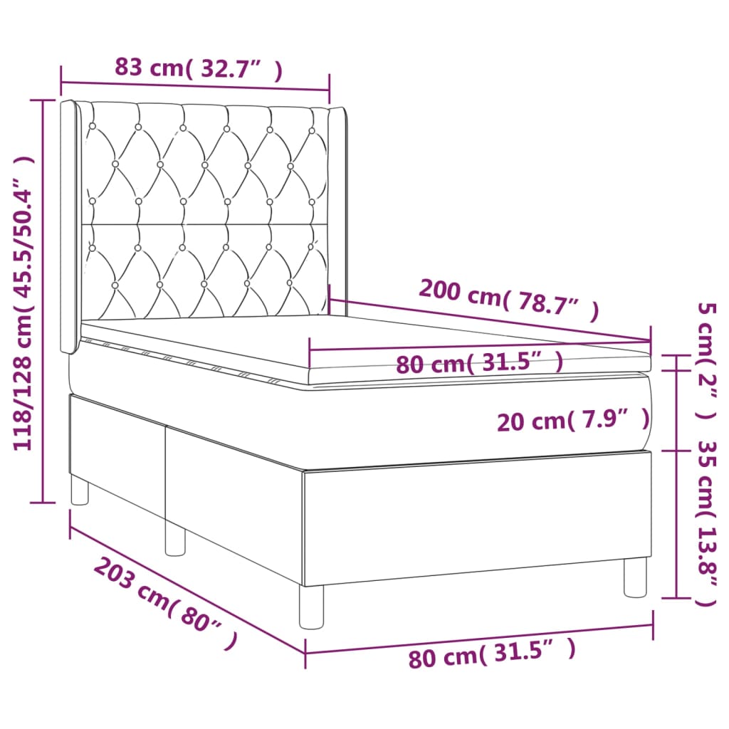barna szövet rugós és LED-es ágy matraccal 80 x 200 cm