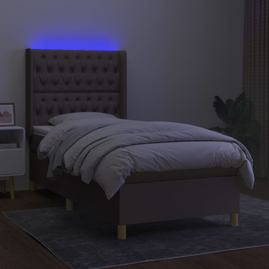 tópszínű szövet rugós és LED-es ágy matraccal 80 x 200 cm