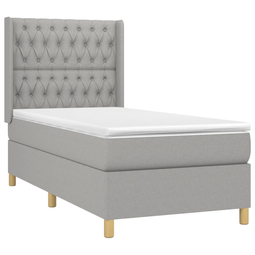 világosszürke szövet rugós és LED-es ágy matraccal 90x190 cm