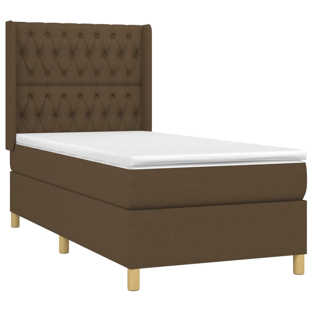 barna szövet rugós és LED-es ágy matraccal 90x190 cm
