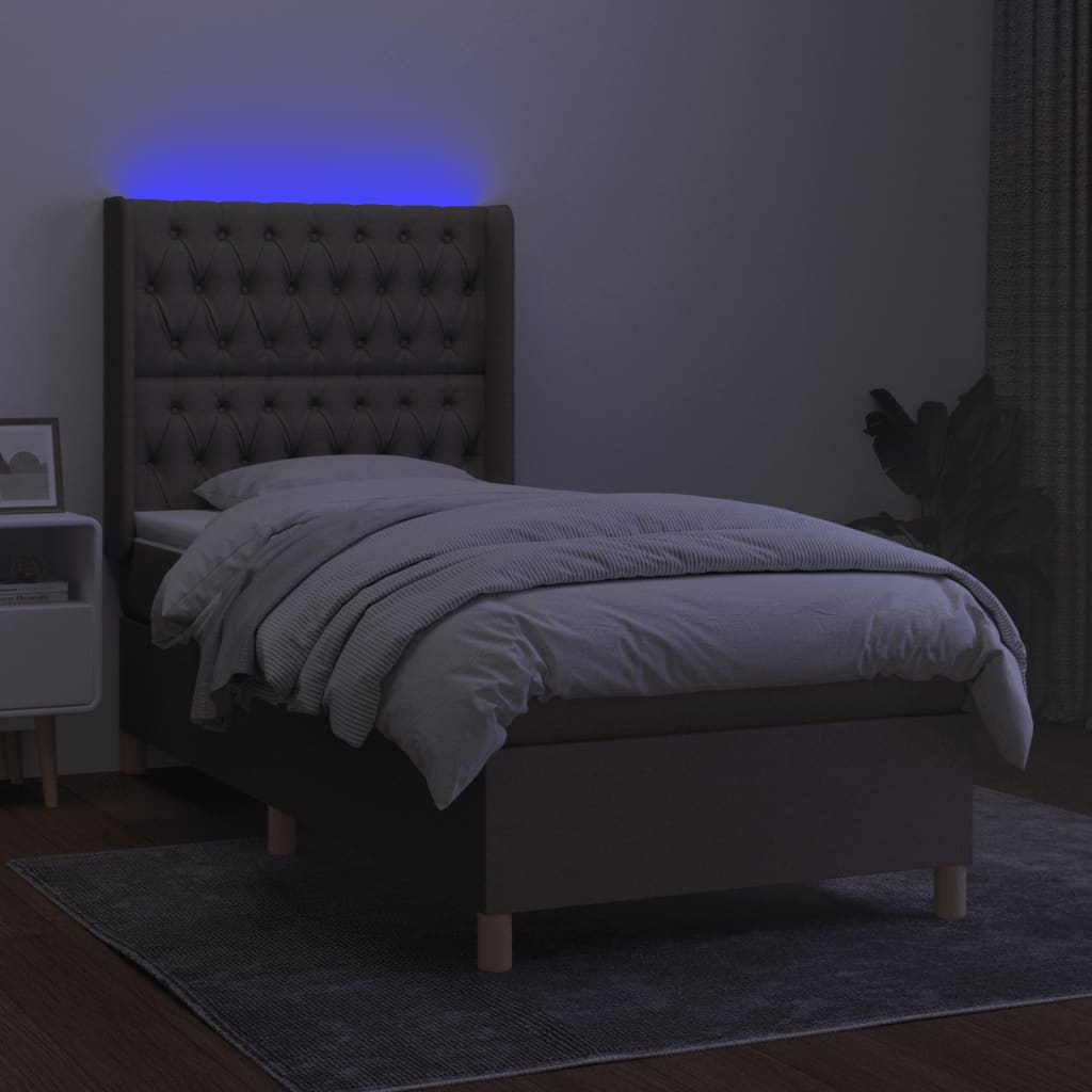 tópszínű szövet rugós és LED-es ágy matraccal 90x190 cm