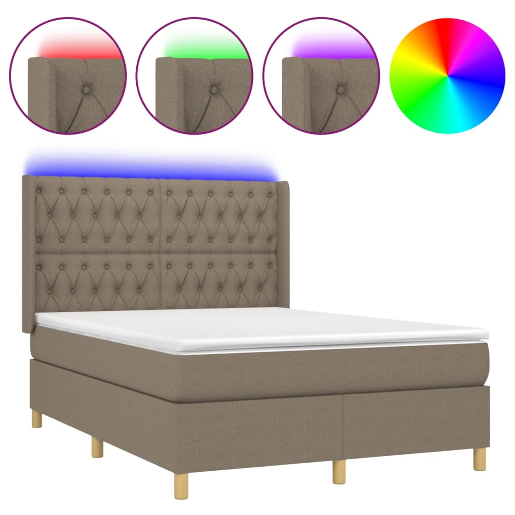 tópszínű szövet rugós és LED-es ágy matraccal 140x190cm