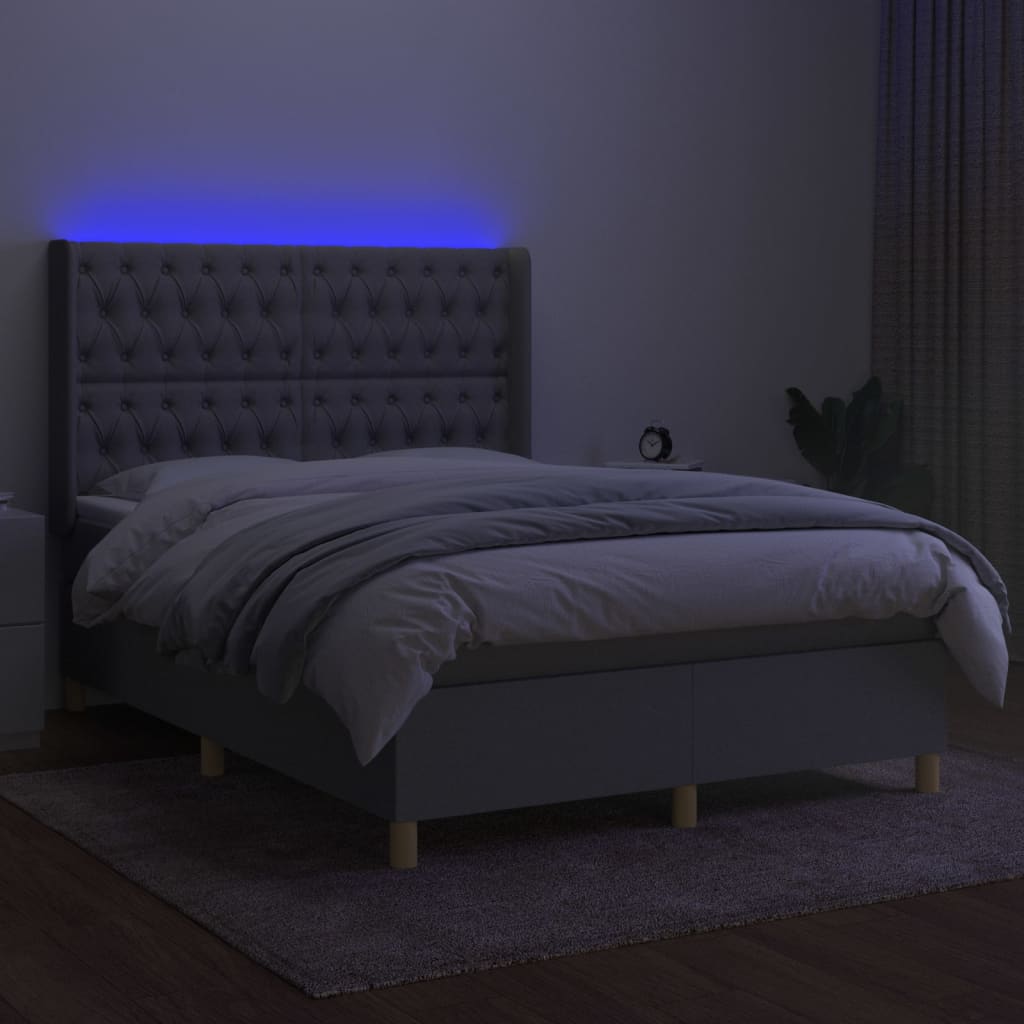 világosszürke szövet rugós és LED-es ágy matraccal 140x200 cm