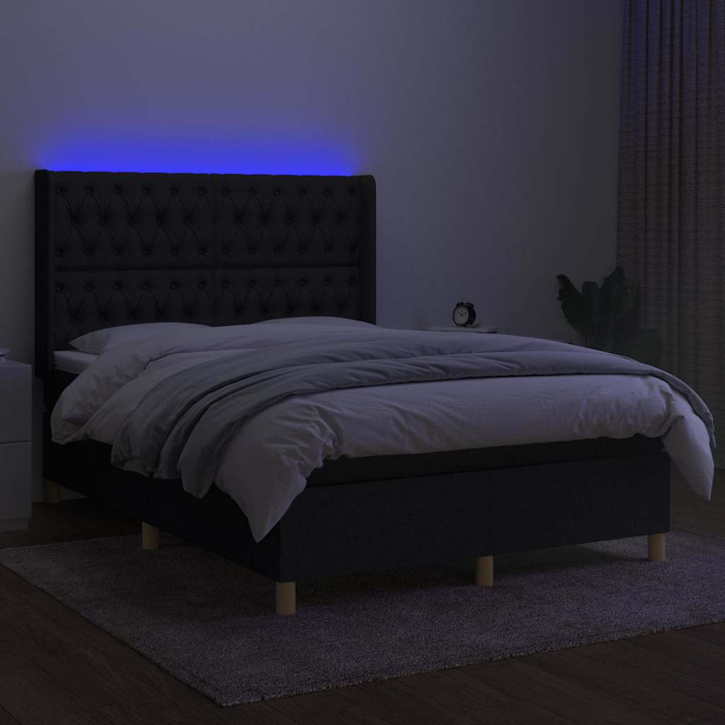 fekete szövet rugós és LED-es ágy matraccal 140x200 cm