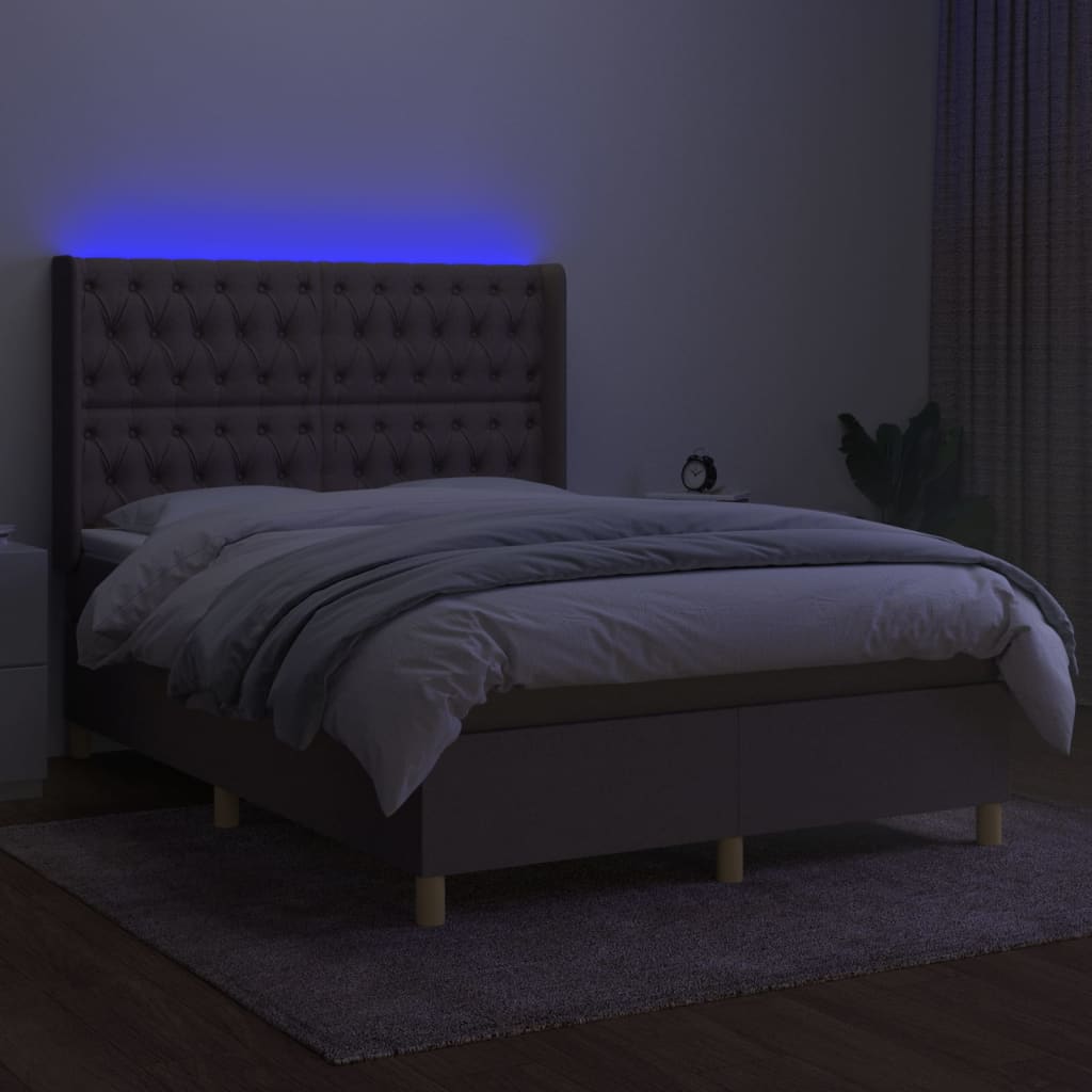 tópszínű szövet rugós és LED-es ágy matraccal 140x200 cm