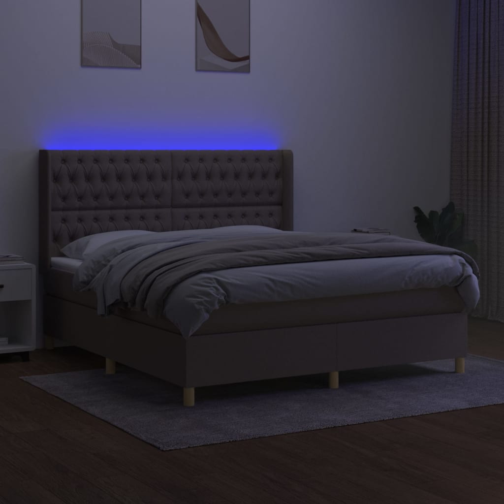tópszínű szövet rugós és LED-es ágy matraccal 160x200 cm