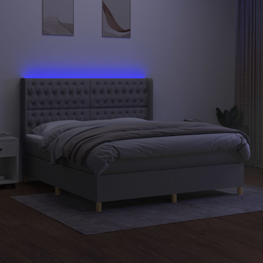világosszürke szövet rugós és LED-es ágy matraccal 160x200 cm
