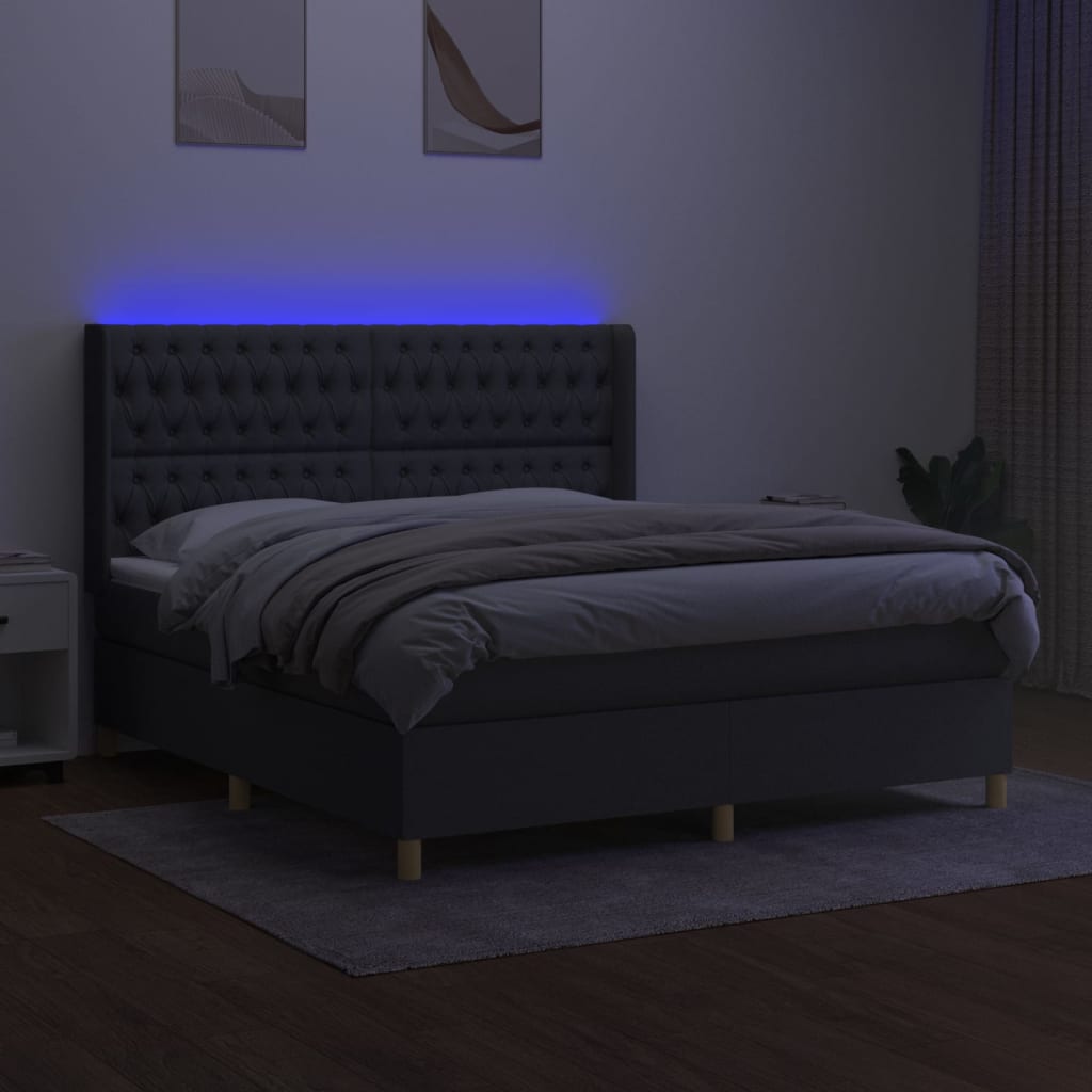 sötétszürke szövet rugós és LED-es ágy matraccal 180 x 200 cm