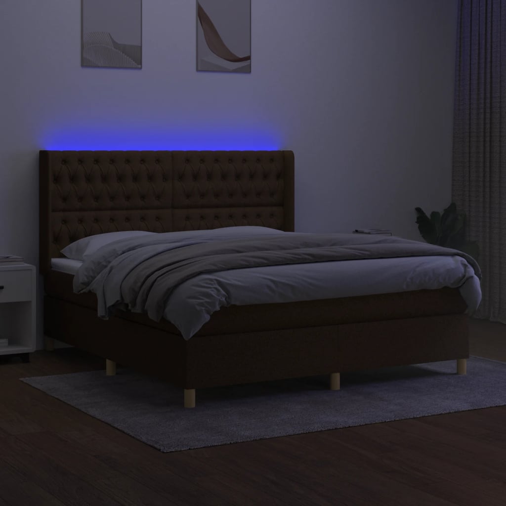 barna szövet rugós és LED-es ágy matraccal 180 x 200 cm