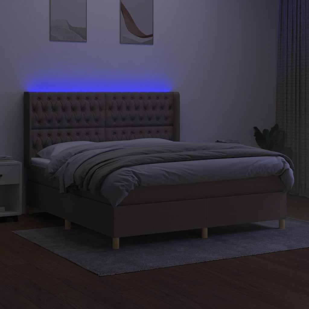 tópszínű szövet rugós és LED-es ágy matraccal 180 x 200 cm