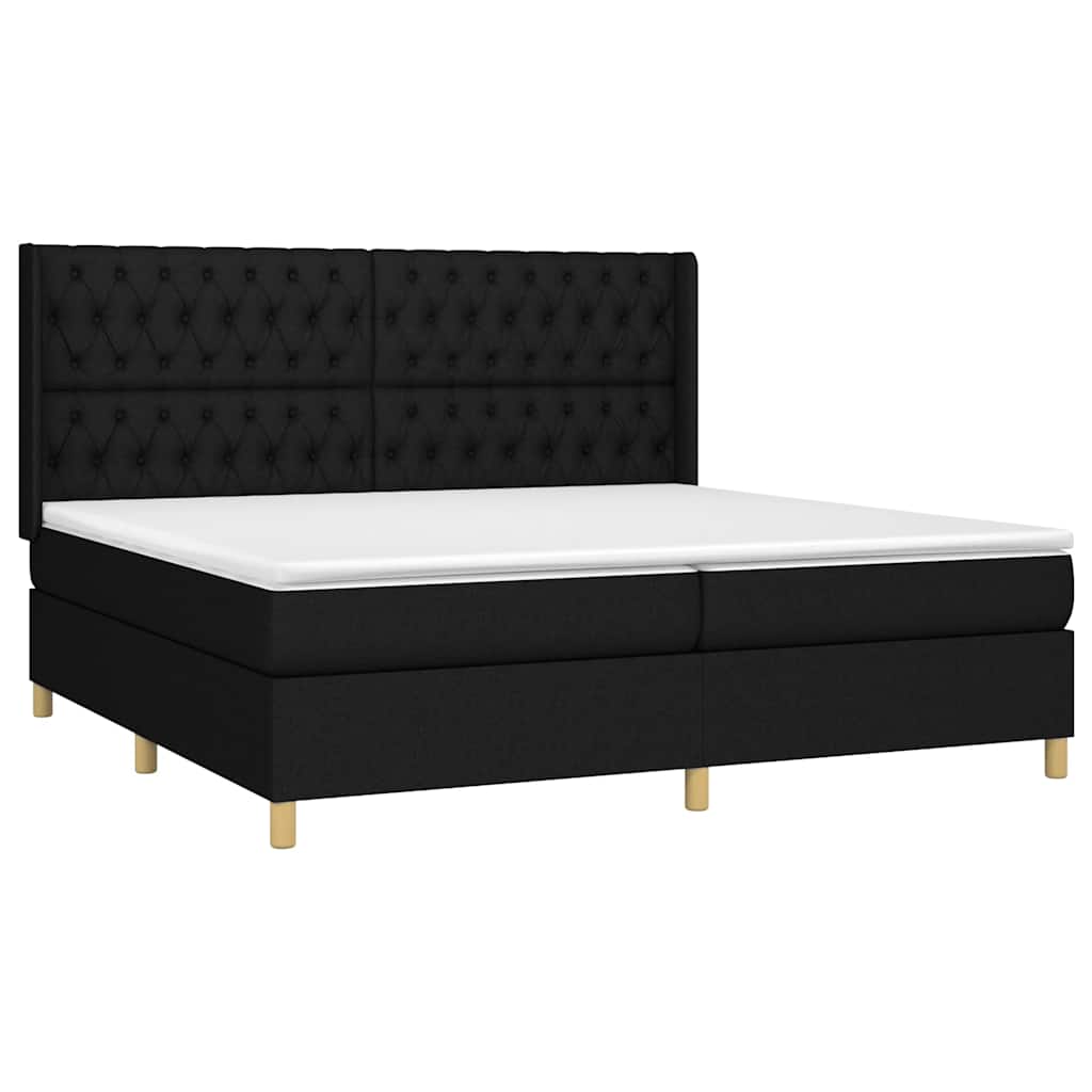 fekete szövet rugós és LED-es ágy matraccal 200x200 cm