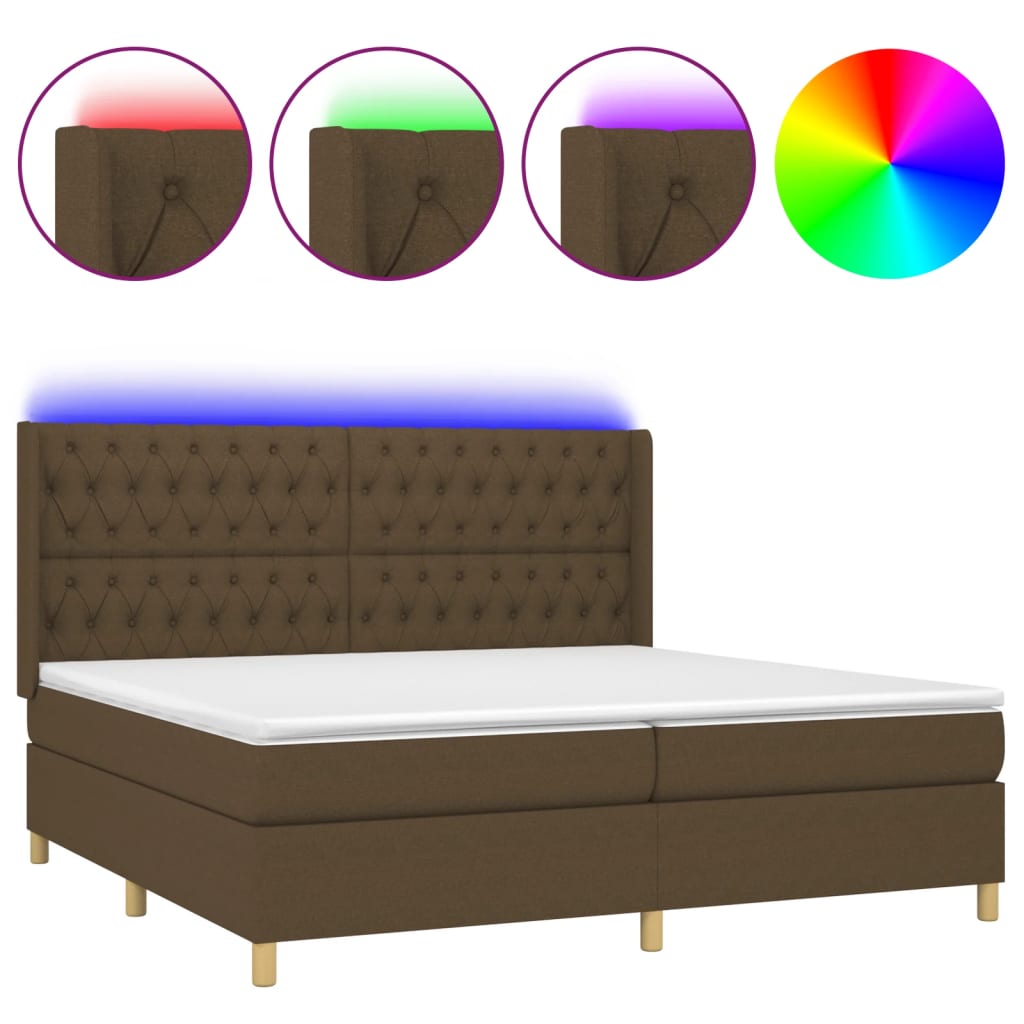 barna szövet rugós és LED-es ágy matraccal 200x200 cm