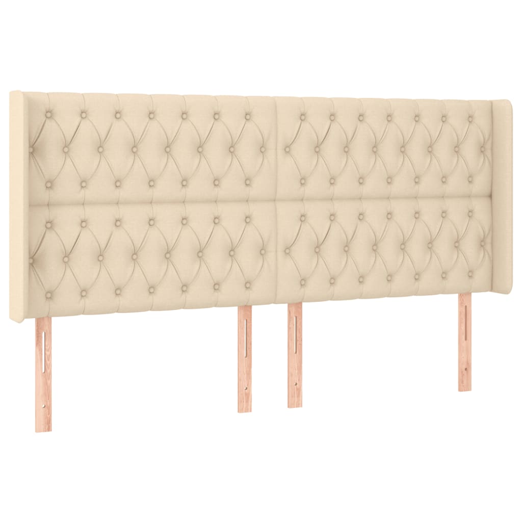 krémszínű szövet rugós és LED-es ágy matraccal 200 x 200 cm