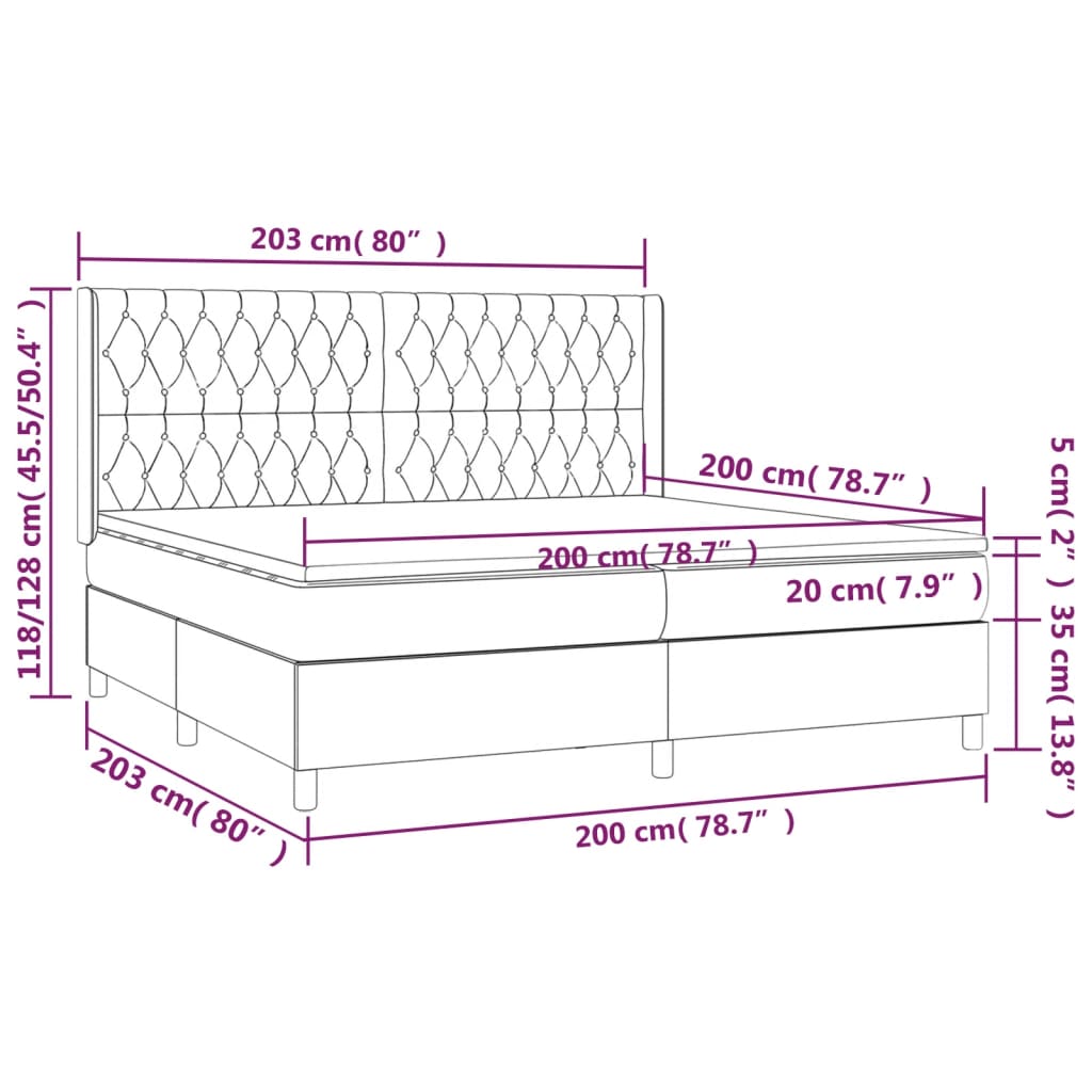 krémszínű szövet rugós és LED-es ágy matraccal 200 x 200 cm