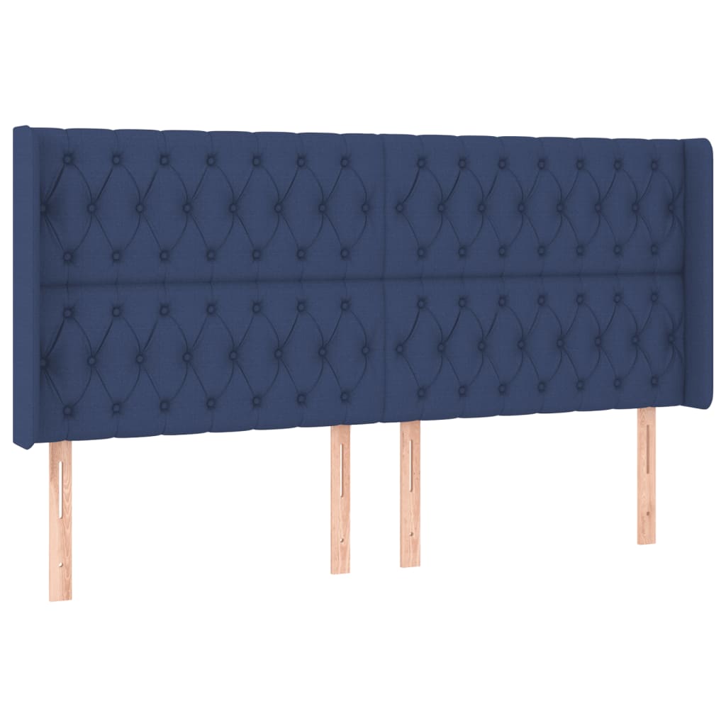 kék szövet rugós és LED-es ágy matraccal 200 x 200 cm