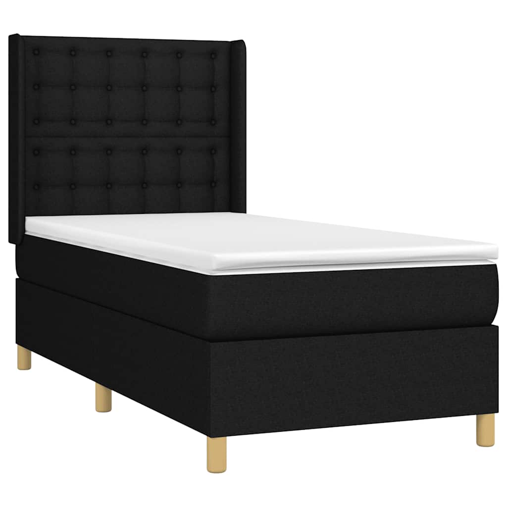 fekete szövet rugós és LED-es ágy matraccal 90x190 cm