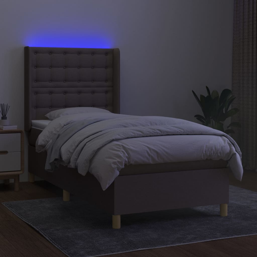 tópszínű szövet rugós és LED-es ágy matraccal 100x200 cm