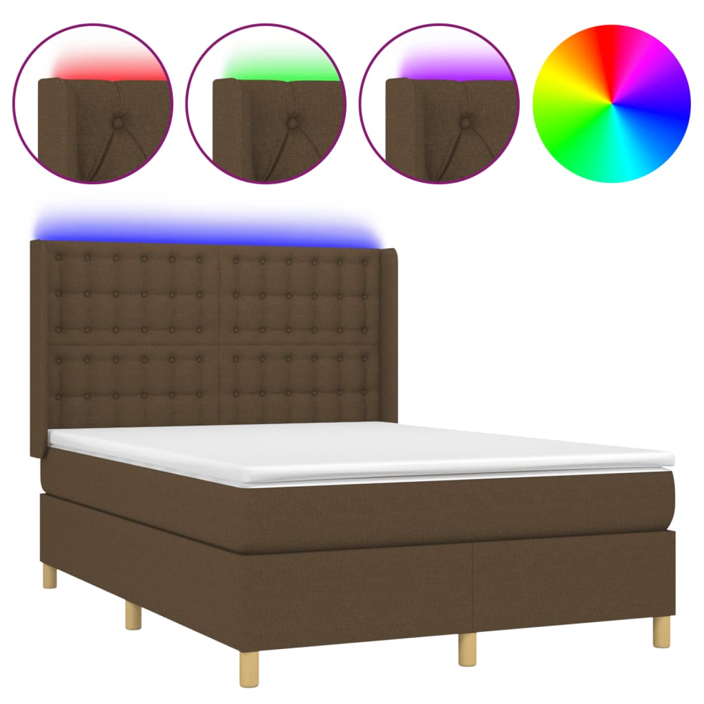 barna szövet rugós és LED-es ágy matraccal 140x190 cm