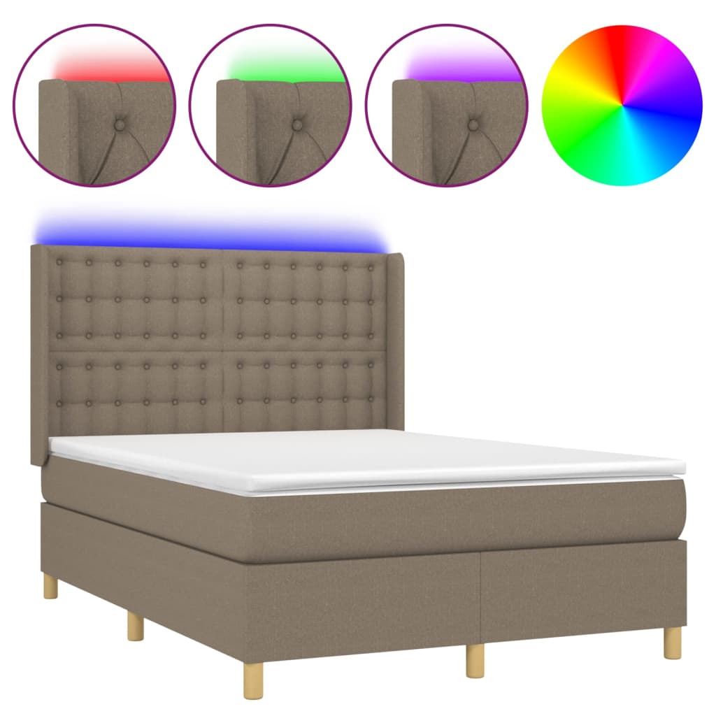 tópszínű szövet rugós és LED-es ágy matraccal 140x190cm