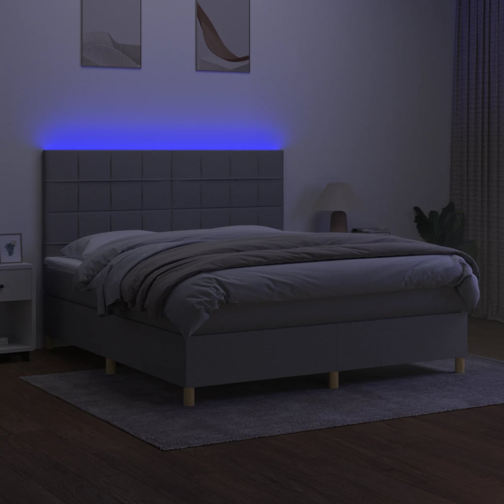 világosszürke szövet rugós és LED-es ágy matraccal 160x200 cm