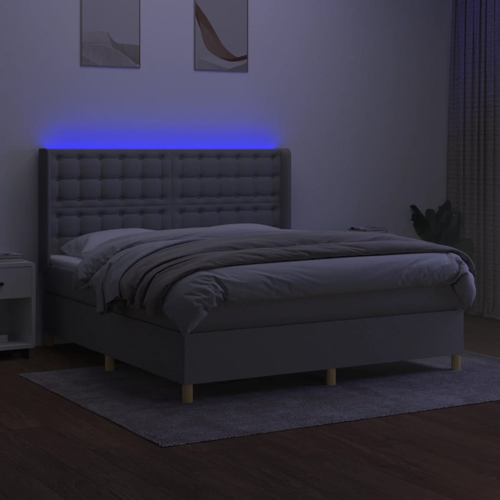 világosszürke szövet rugós és LED-es ágy matraccal 160x200 cm