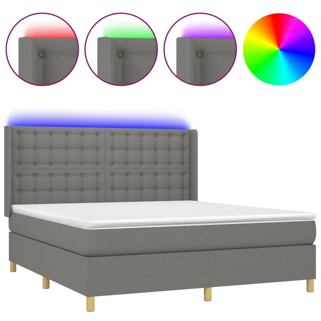 sötétszürke szövet rugós és LED-es ágy matraccal 180 x 200 cm