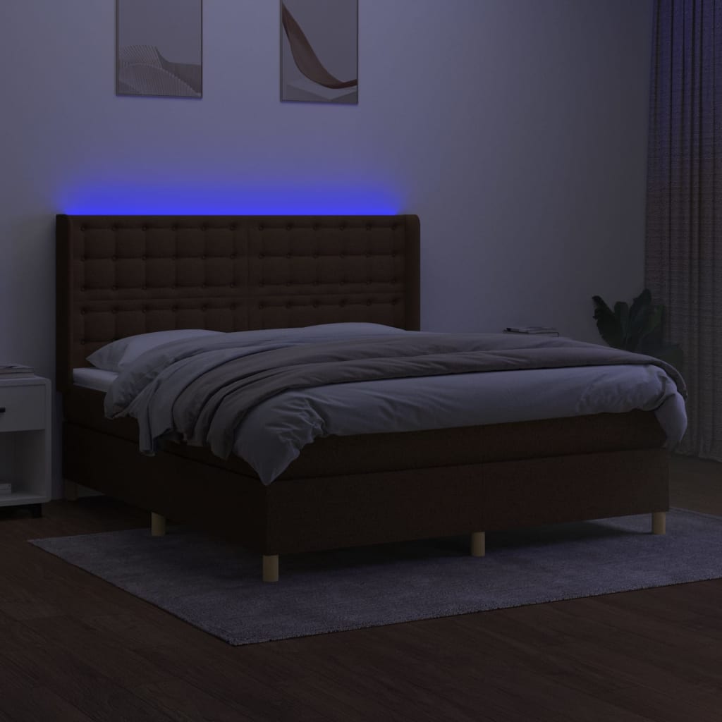 barna szövet rugós és LED-es ágy matraccal 180 x 200 cm