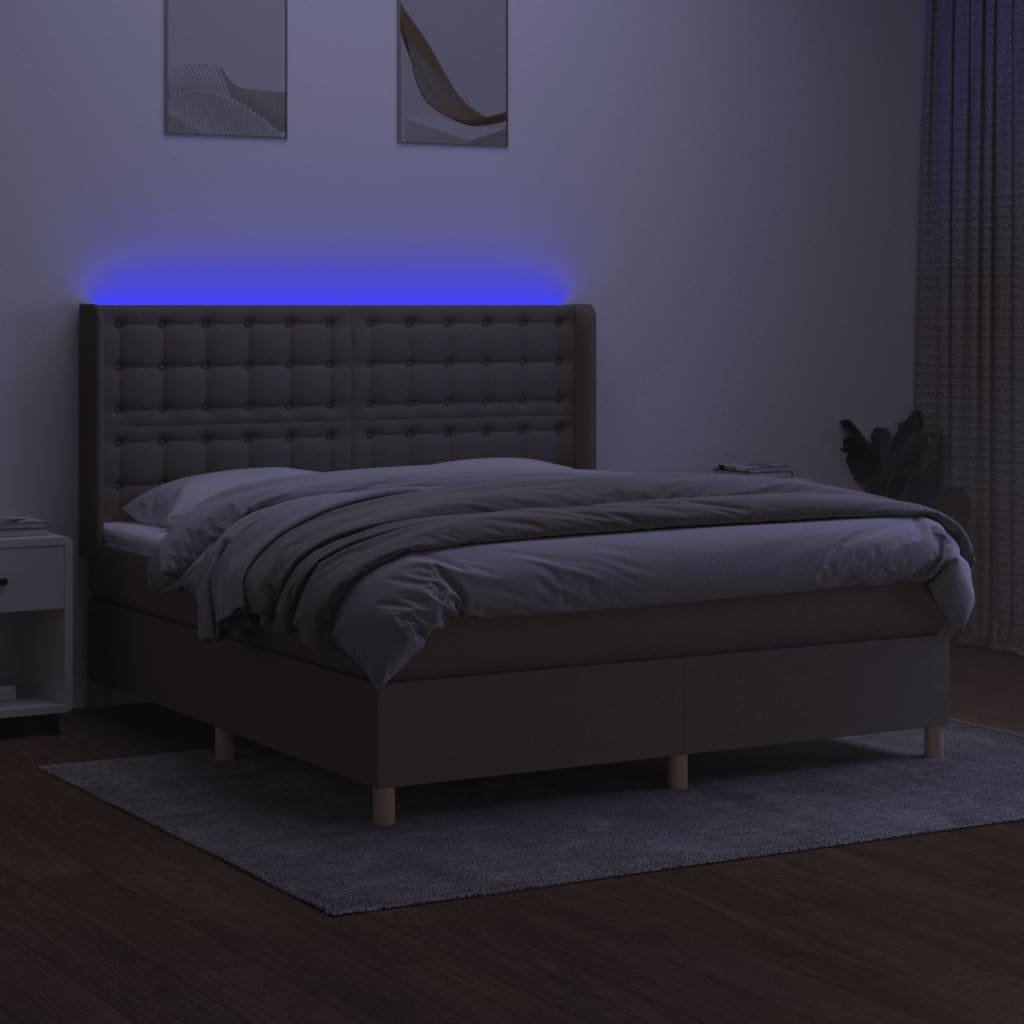 tópszínű szövet rugós és LED-es ágy matraccal 180 x 200 cm