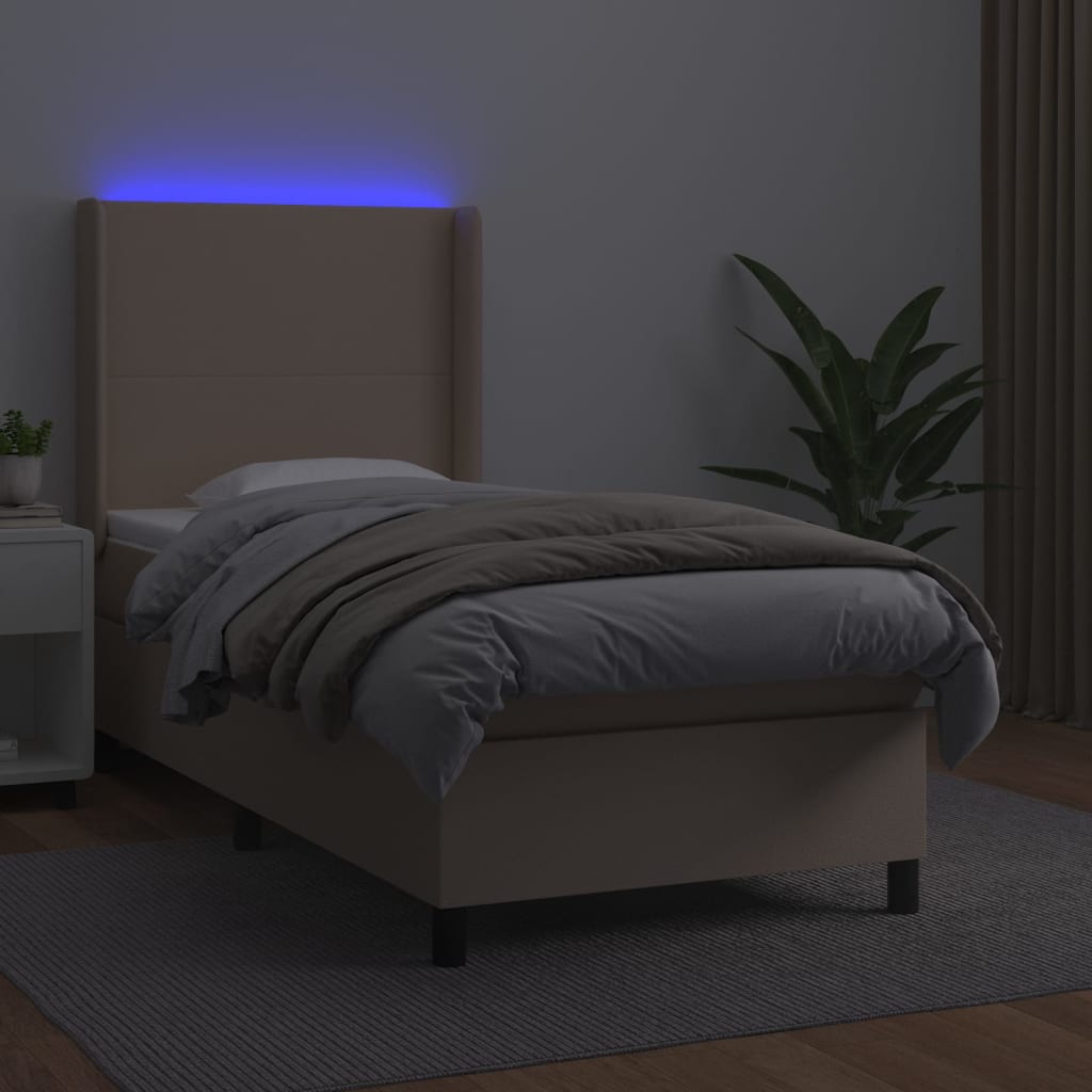 cappuccino színű műbőr rugós ágy matraccal és LED-del 90x190 cm