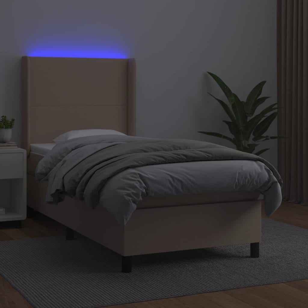 cappuccino színű műbőr rugós ágy matraccal és LED-del 90x200 cm