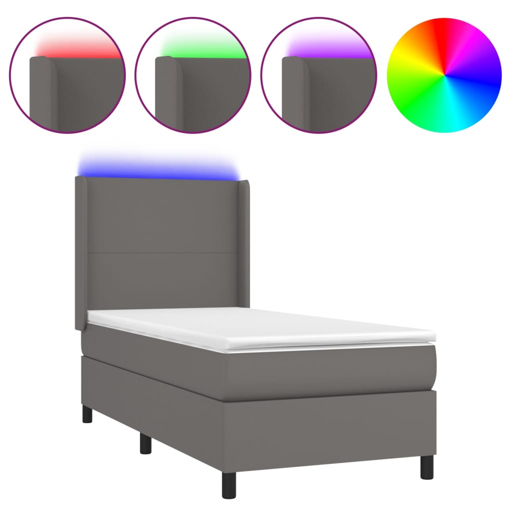 szürke műbőr rugós ágy matraccal és LED-del 100x200 cm