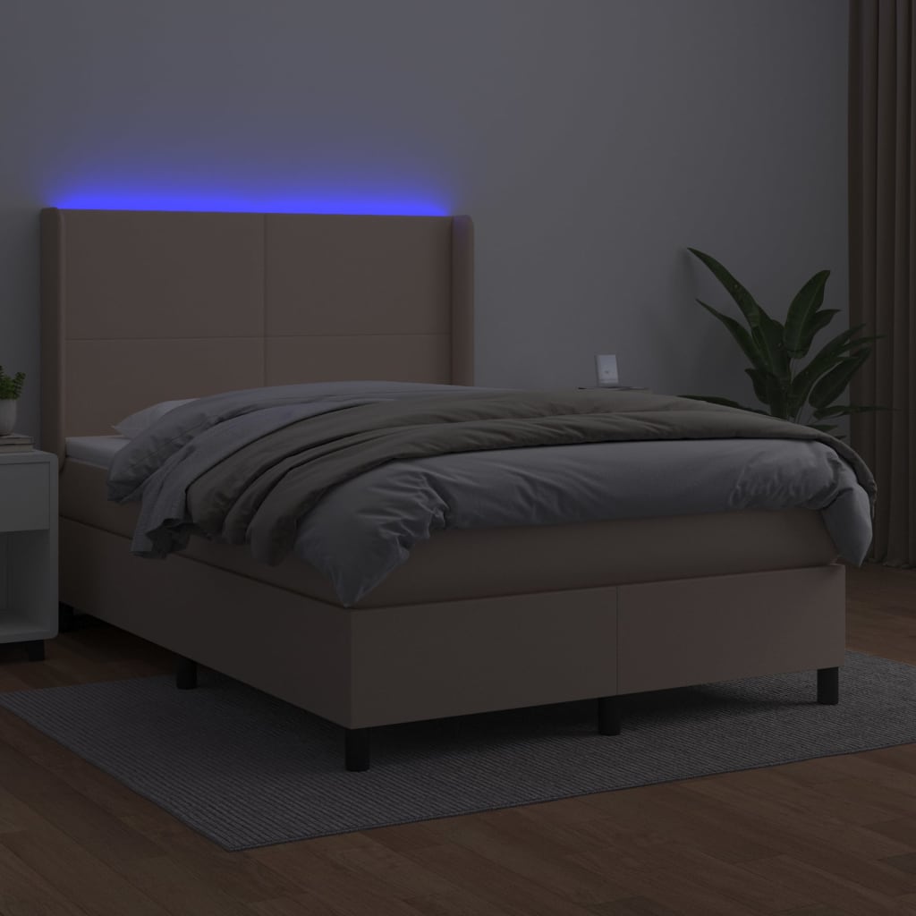 cappuccino színű műbőr rugós ágy matraccal és LED-del 140x200cm