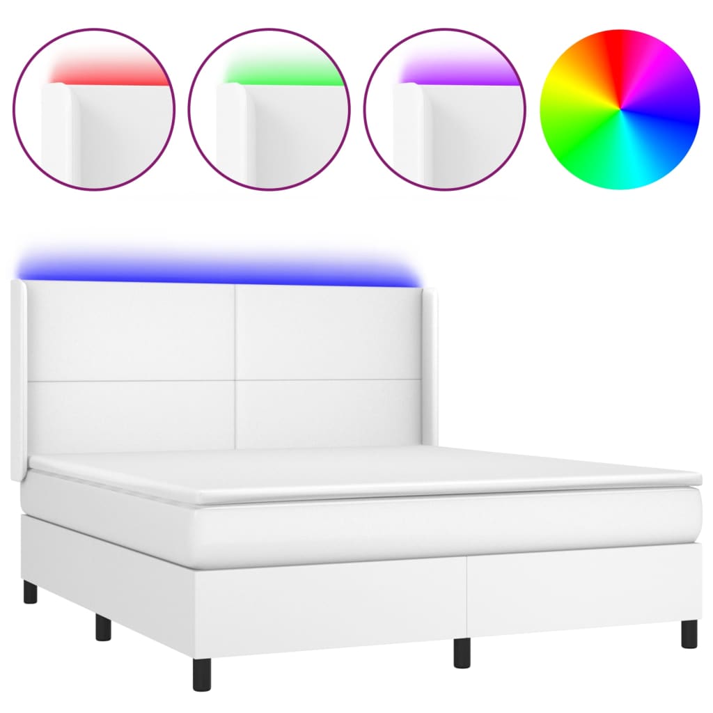 fehér műbőr rugós ágy matraccal és LED-del 180x200 cm