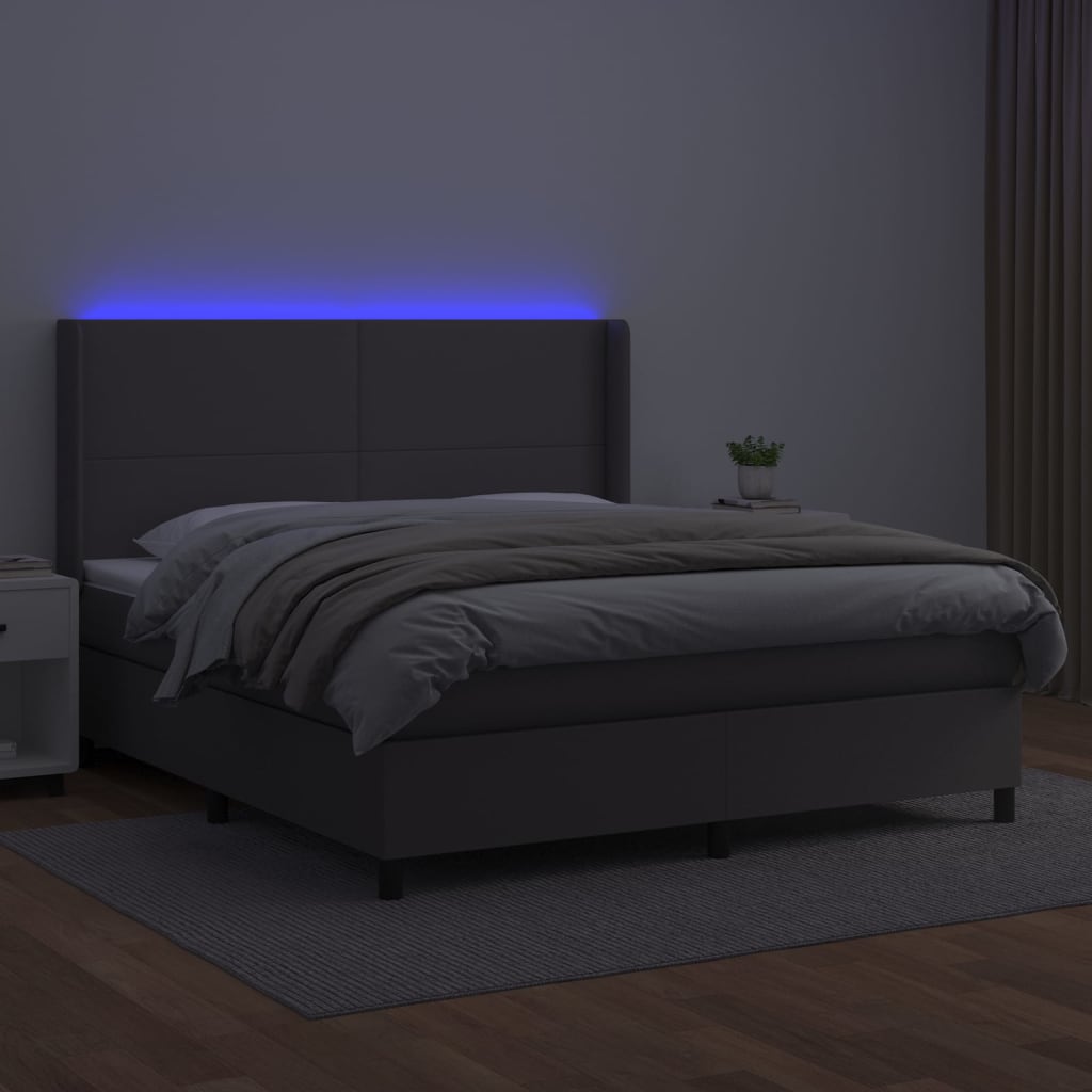 szürke műbőr rugós ágy matraccal és LED-del 180x200 cm