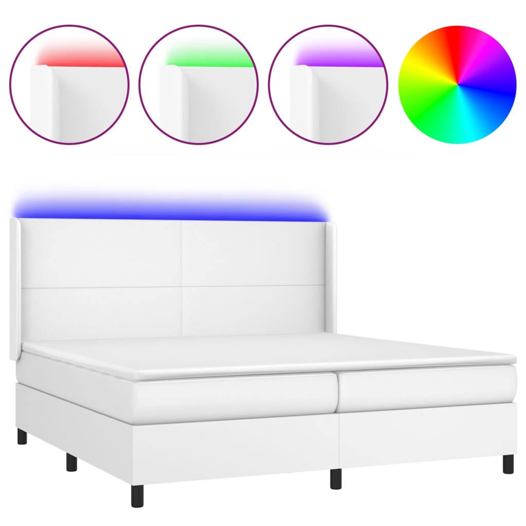 fehér műbőr rugós ágy matraccal és LED-del 200x200 cm