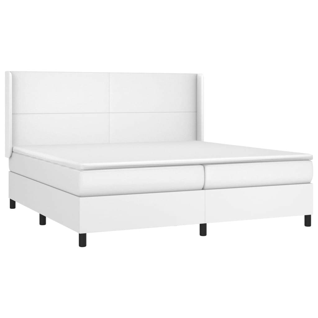 fehér műbőr rugós ágy matraccal és LED-del 200x200 cm