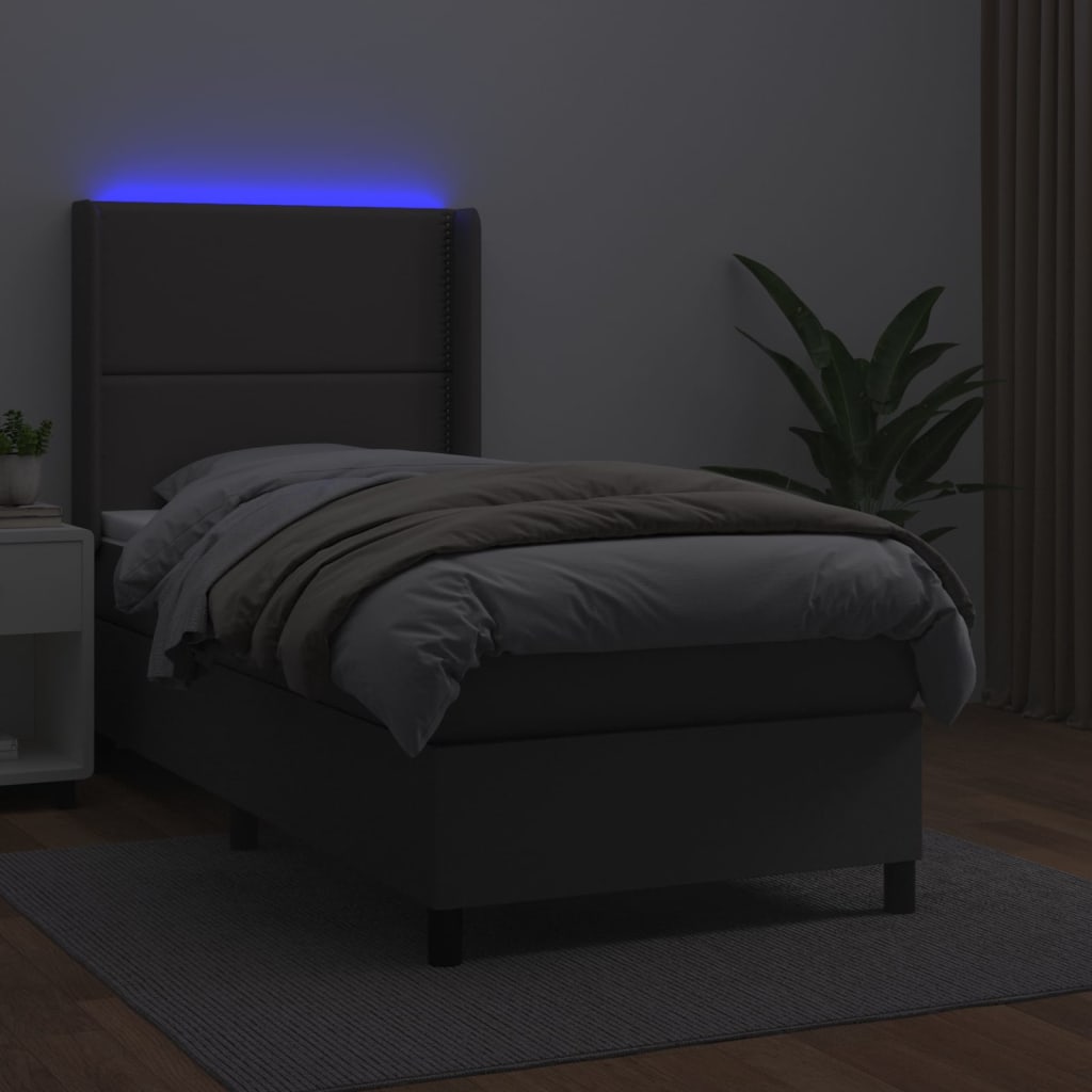 szürke műbőr rugós ágy matraccal és LED-del 90x190 cm